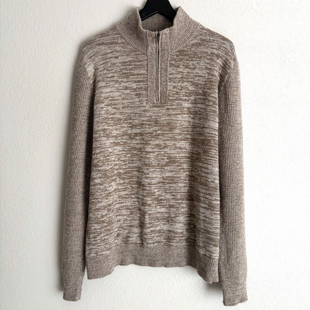 Luciano Barbera Mens Wool Cashmere Quarter Zip Sweater Size 56 Light Brown